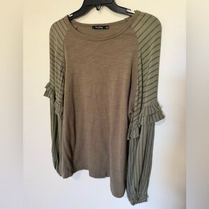 Doe & Rae Olive and Brown Long Sleeve Top